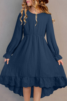 Navy Blue Girl's Cotton Casual Dress TZ61784-P605