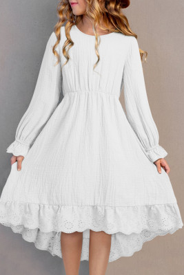 White Girl's Cotton Casual Dress TZ61784-P1