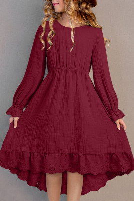Burgundy Girl's Cotton Casual Dress TZ61784-P503