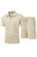 JMIERR Men's 2 Piece Waffle Knit Outfit Half Zip Polo Shirt and Shorts Textured Summer Set