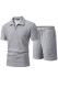 JMIERR Men's 2 Piece Waffle Knit Outfit Half Zip Polo Shirt and Shorts Textured Summer Set