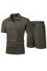 JMIERR Men's 2 Piece Waffle Knit Outfit Half Zip Polo Shirt and Shorts Textured Summer Set