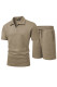 JMIERR Men's 2 Piece Waffle Knit Outfit Half Zip Polo Shirt and Shorts Textured Summer Set