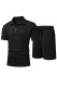 JMIERR Men's 2 Piece Waffle Knit Outfit Half Zip Polo Shirt and Shorts Textured Summer Set