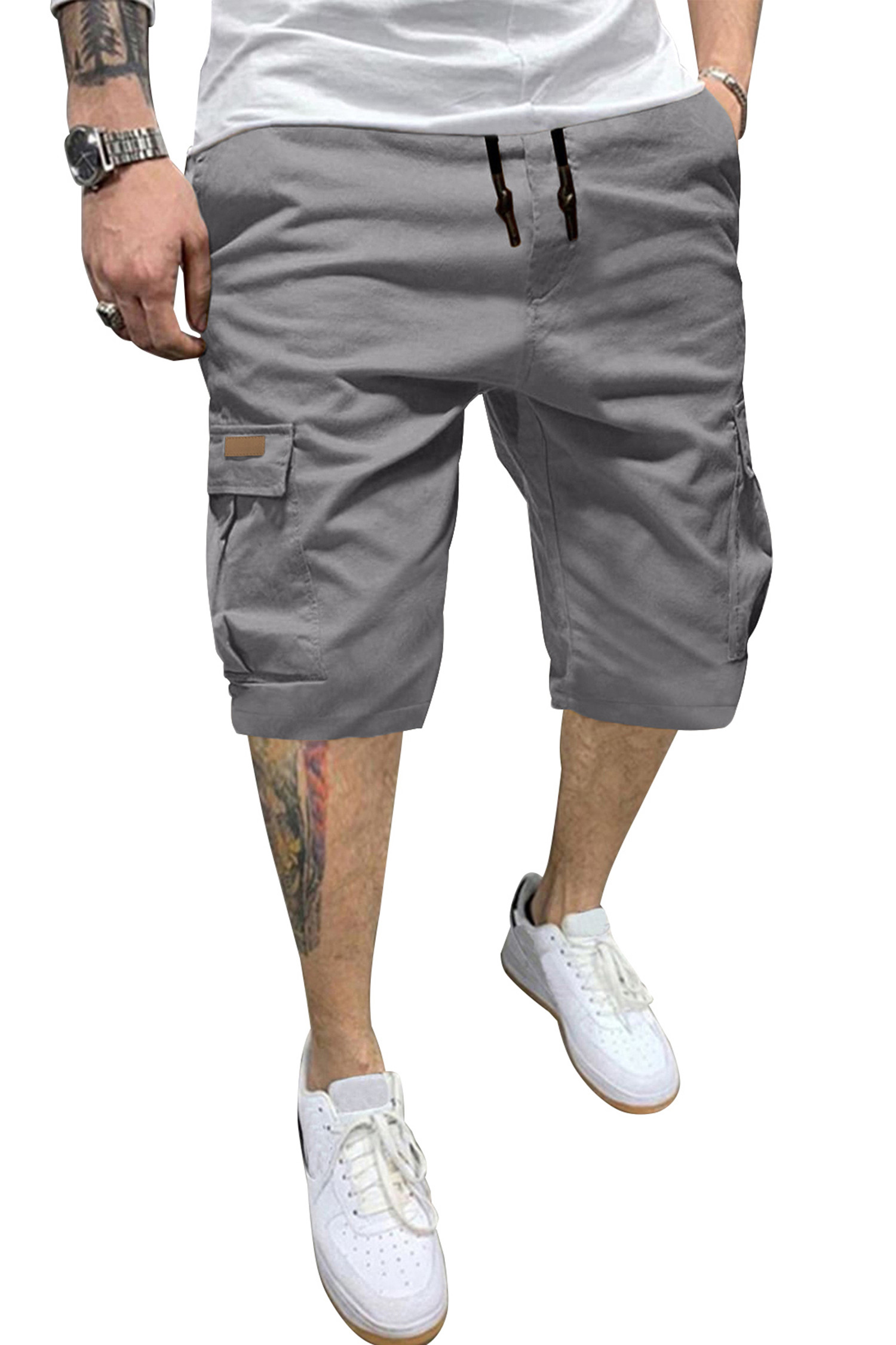 JMIERR Mens Casual Cotton Twill Cargo Shorts Drawstring Classic Chino Stretch Short with 6 Pockets
