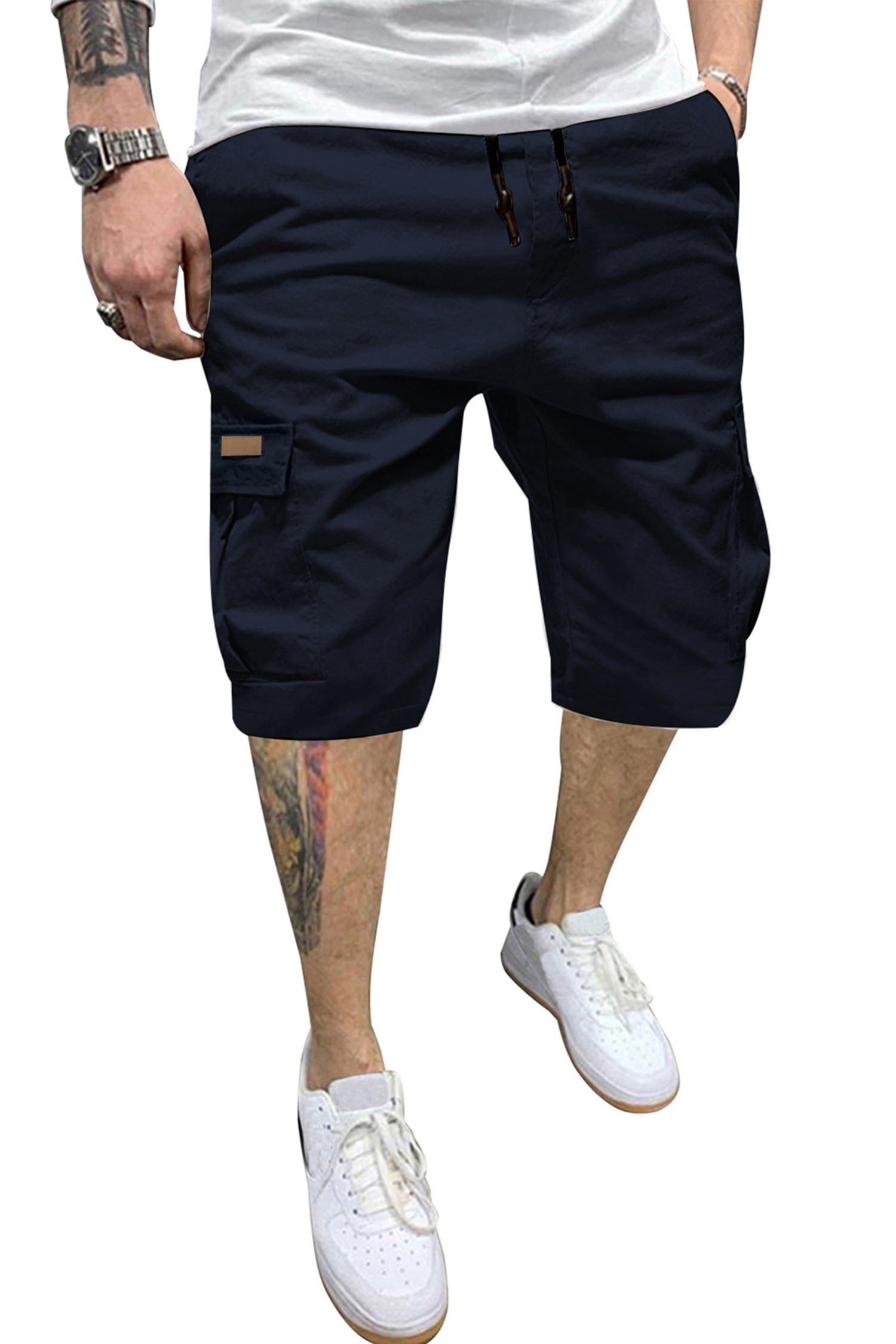 JMIERR Mens Casual Cotton Twill Cargo Shorts Drawstring Classic Chino Stretch Short with 6 Pockets