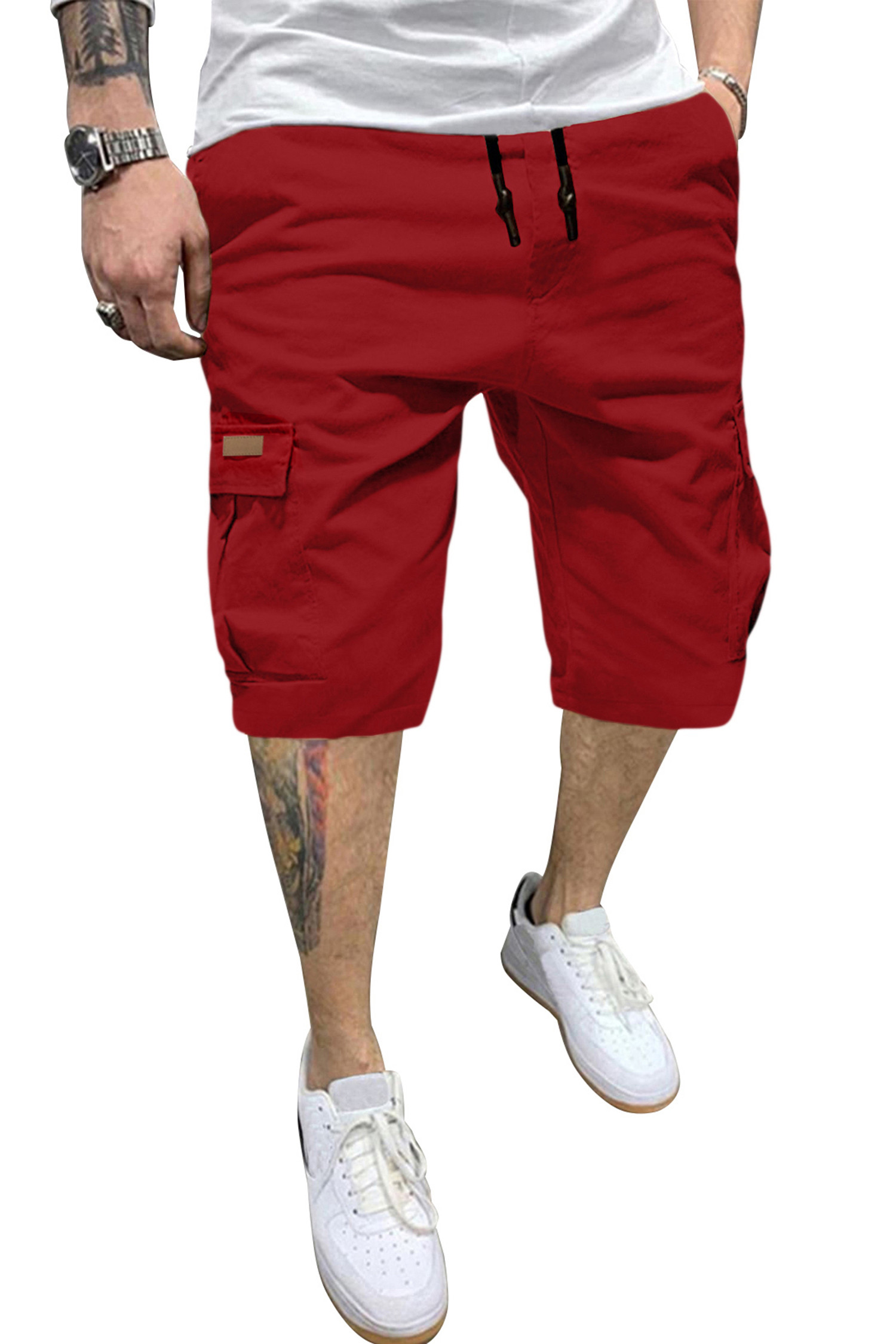 JMIERR Mens Casual Cotton Twill Cargo Shorts Drawstring Classic Chino Stretch Short with 6 Pockets