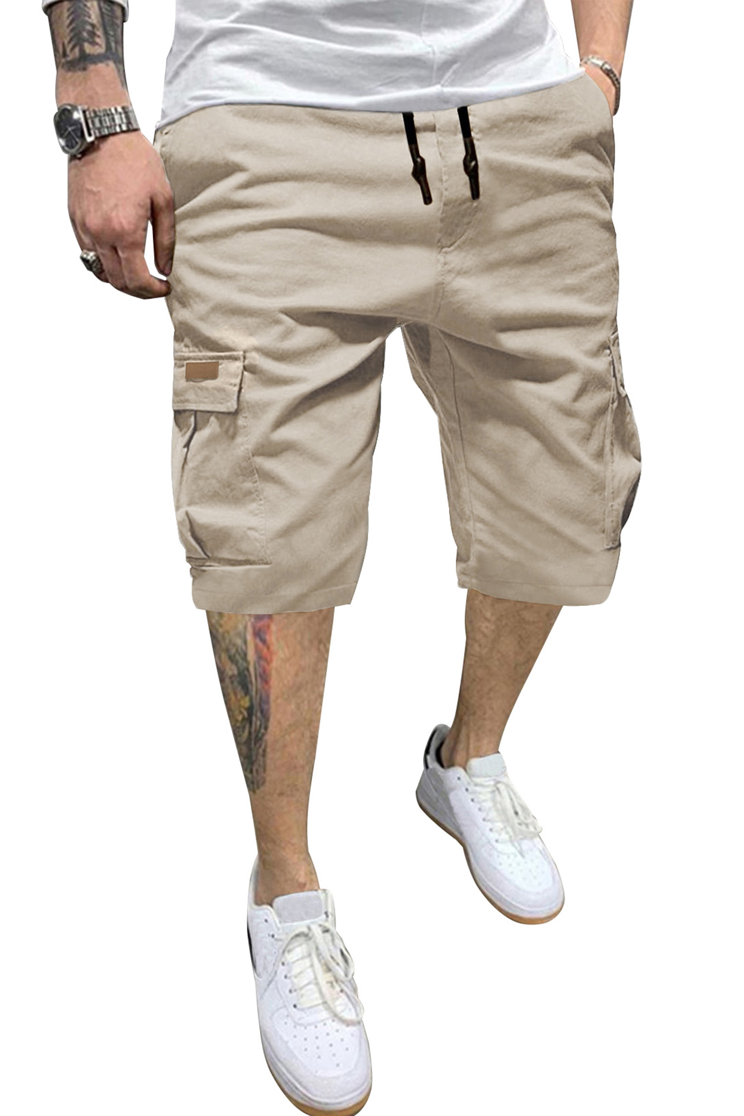 JMIERR Mens Casual Cotton Twill Cargo Shorts Drawstring Classic Chino Stretch Short with 6 Pockets