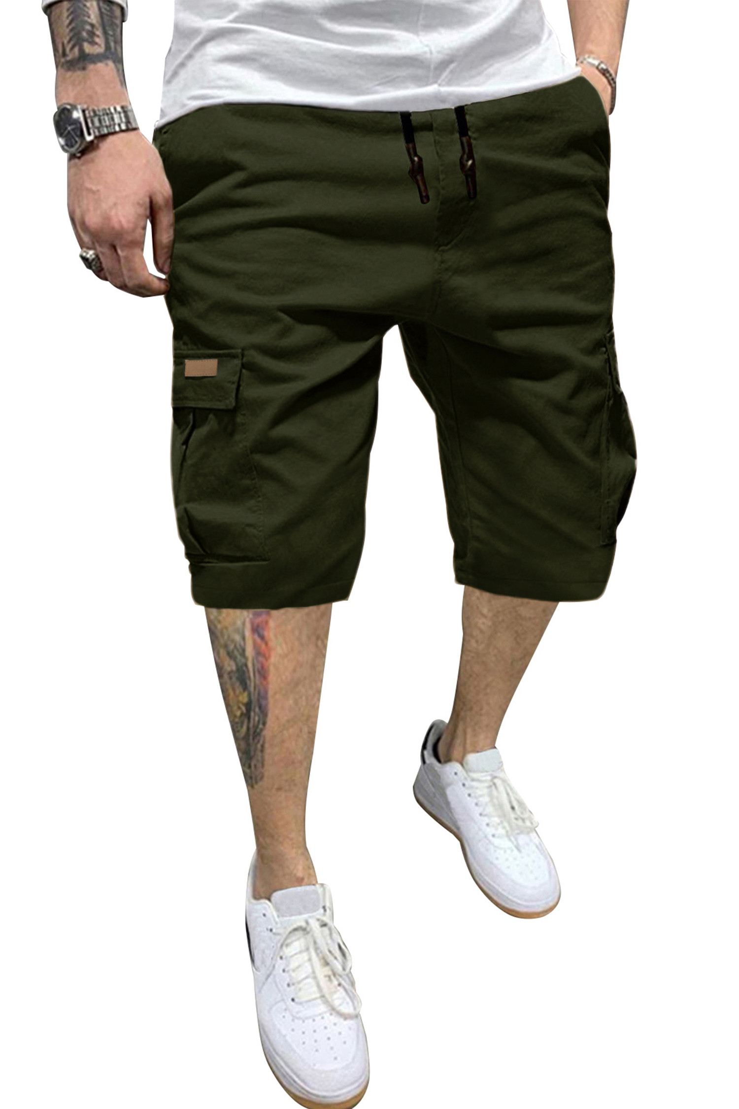 JMIERR Mens Casual Cotton Twill Cargo Shorts Drawstring Classic Chino Stretch Short with 6 Pockets