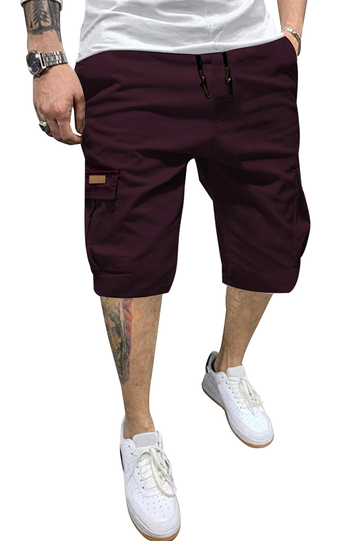 JMIERR Mens Casual Cotton Twill Cargo Shorts Drawstring Classic Chino Stretch Short with 6 Pockets
