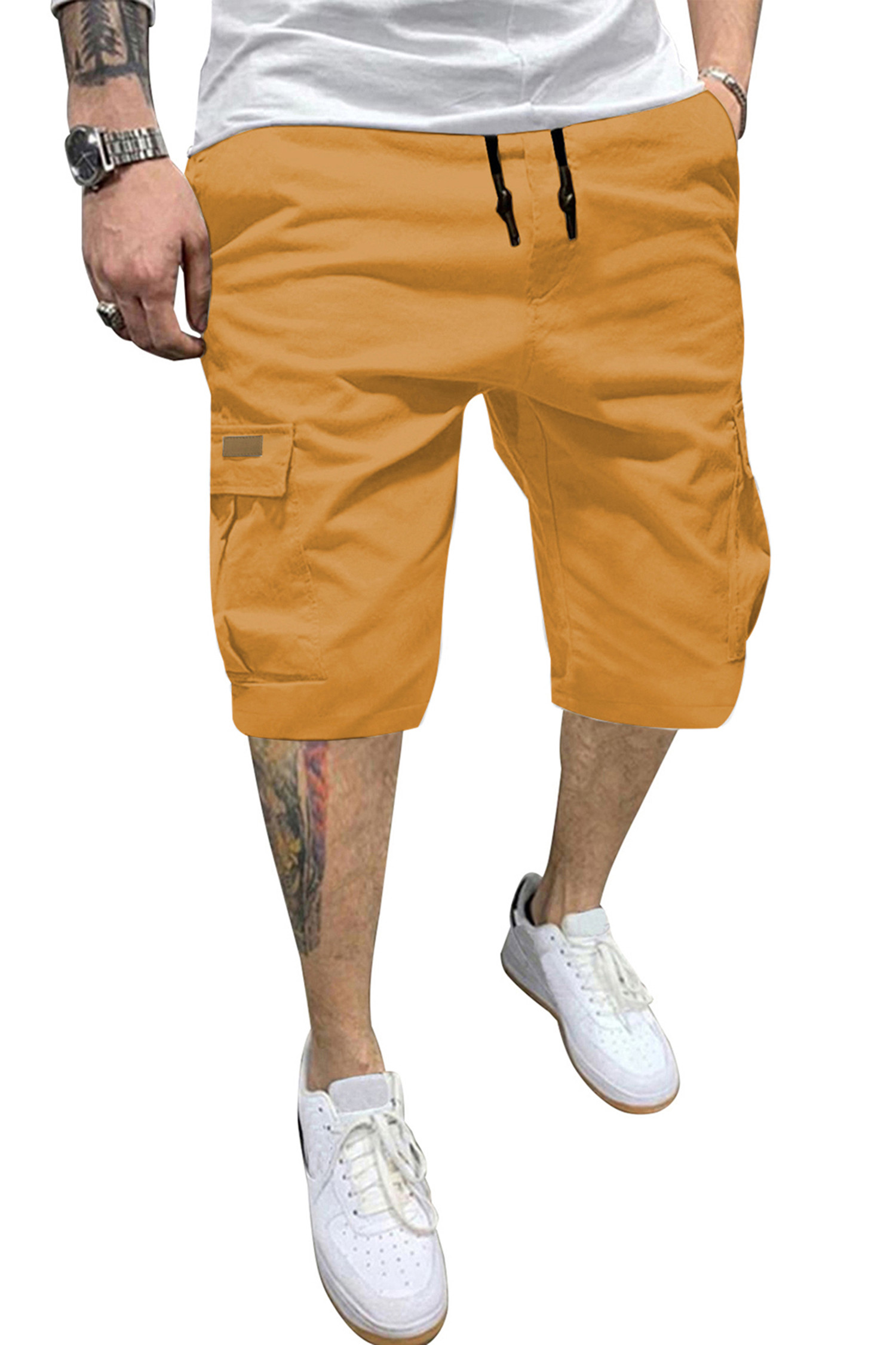 JMIERR Mens Casual Cotton Twill Cargo Shorts Drawstring Classic Chino Stretch Short with 6 Pockets