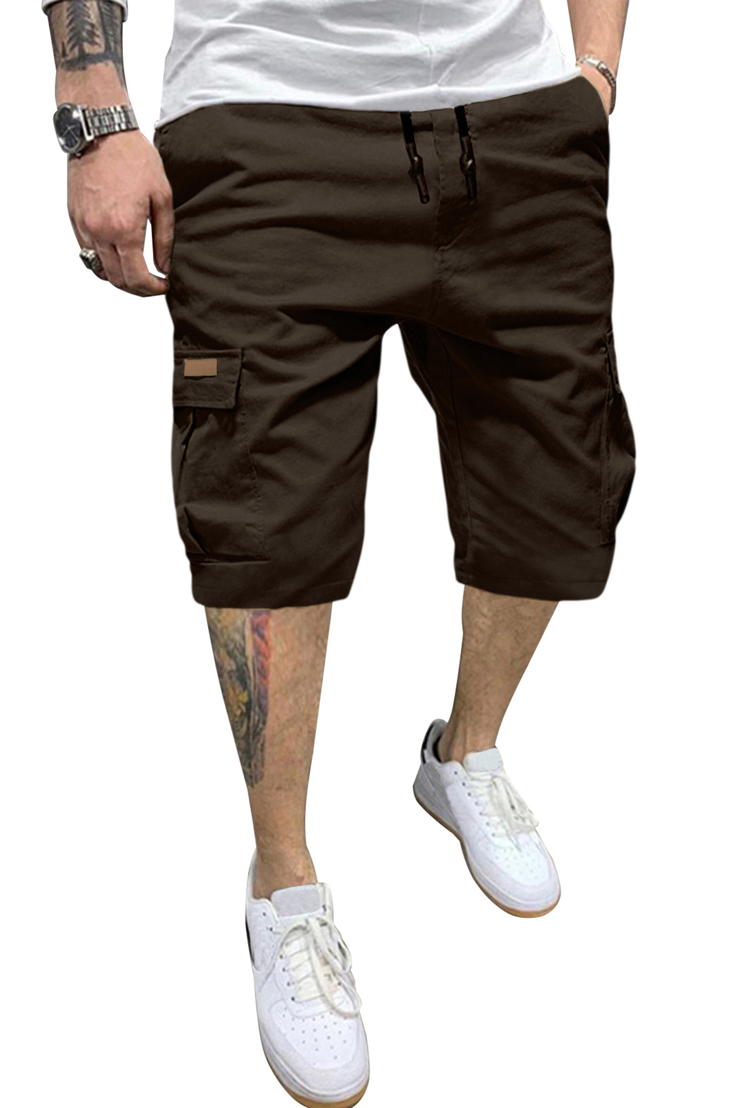 JMIERR Mens Casual Cotton Twill Cargo Shorts Drawstring Classic Chino Stretch Short with 6 Pockets