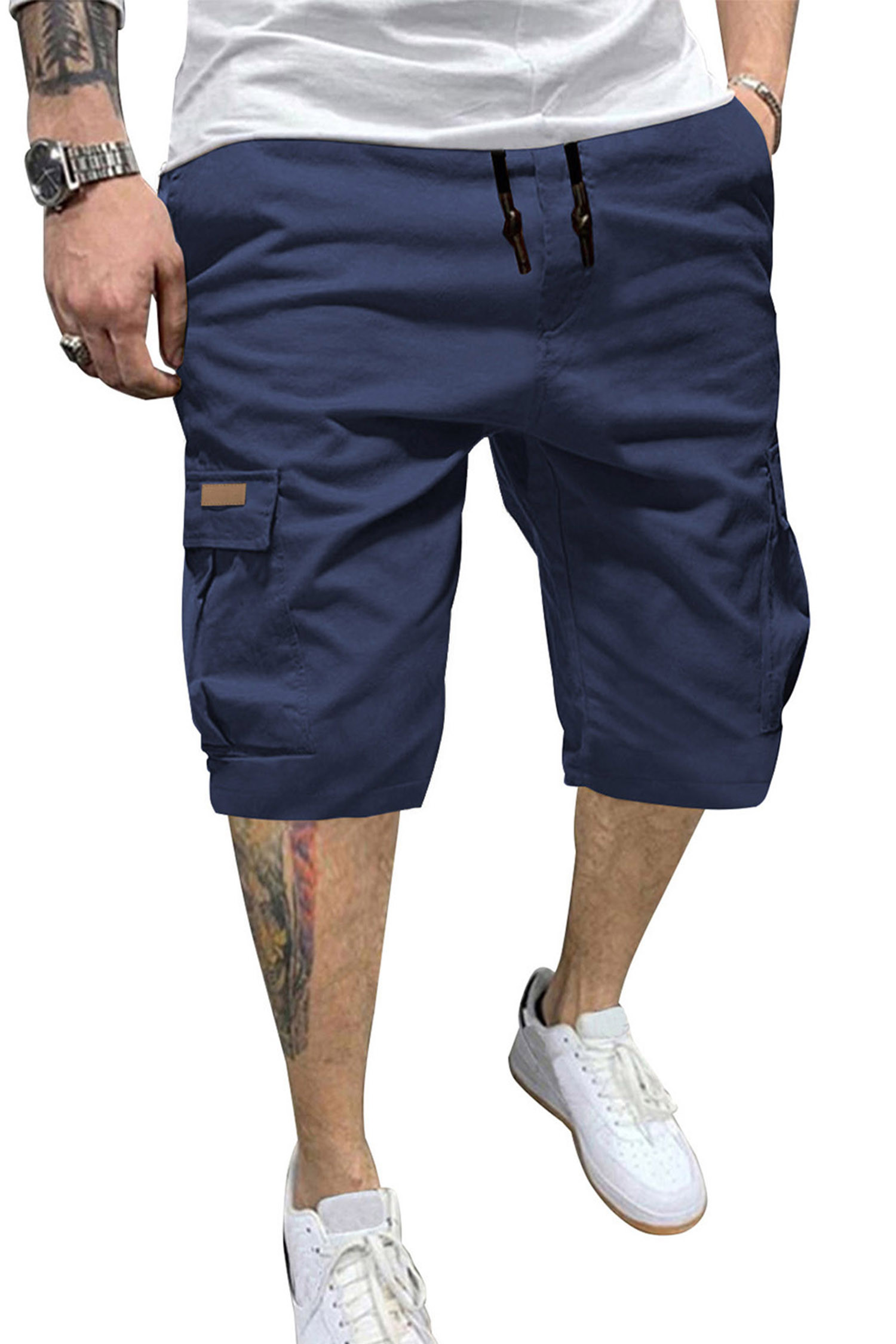 JMIERR Mens Casual Cotton Twill Cargo Shorts Drawstring Classic Chino Stretch Short with 6 Pockets