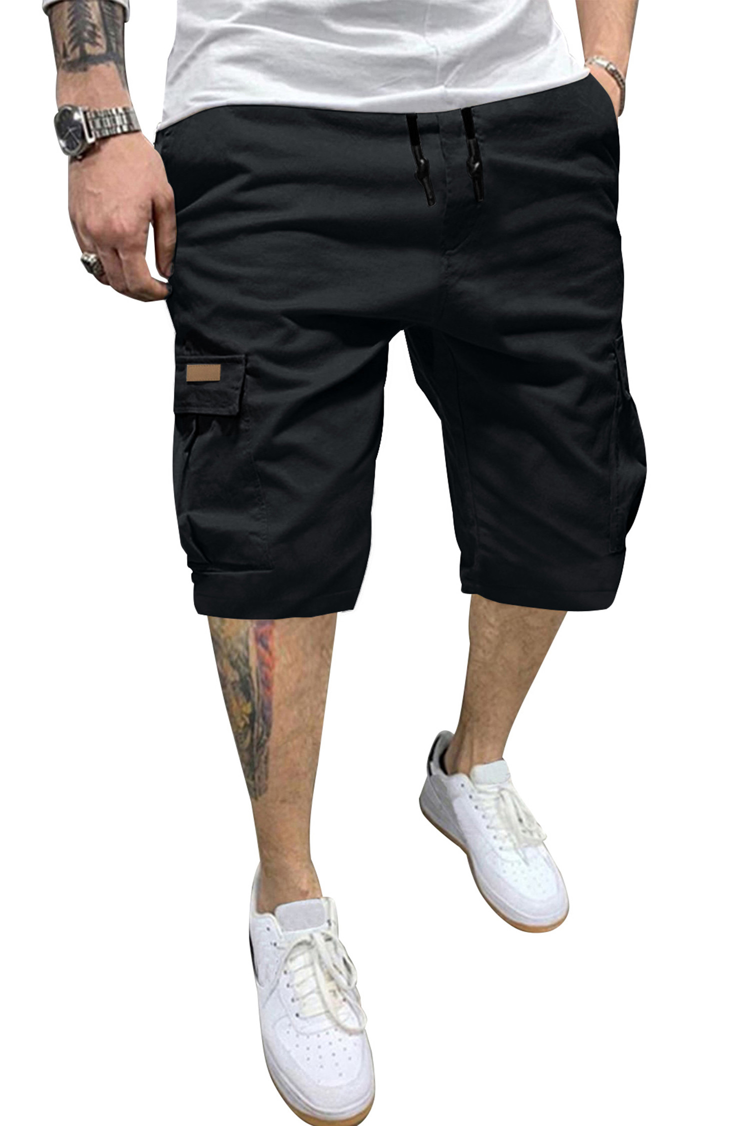 JMIERR Mens Casual Cotton Twill Cargo Shorts Drawstring Classic Chino Stretch Short with 6 Pockets
