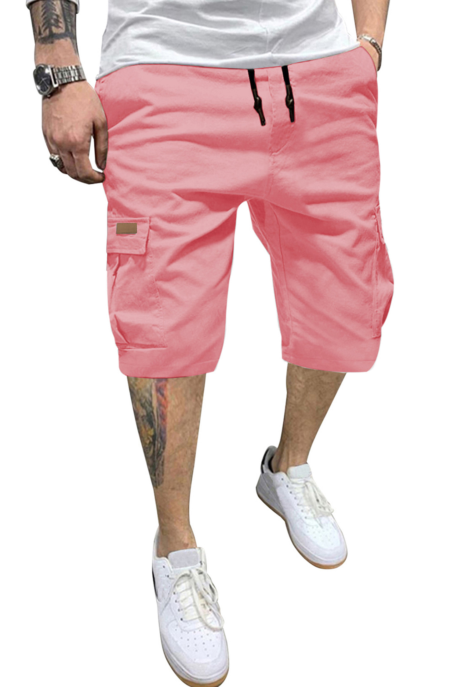 JMIERR Mens Casual Cotton Twill Cargo Shorts Drawstring Classic Chino Stretch Short with 6 Pockets