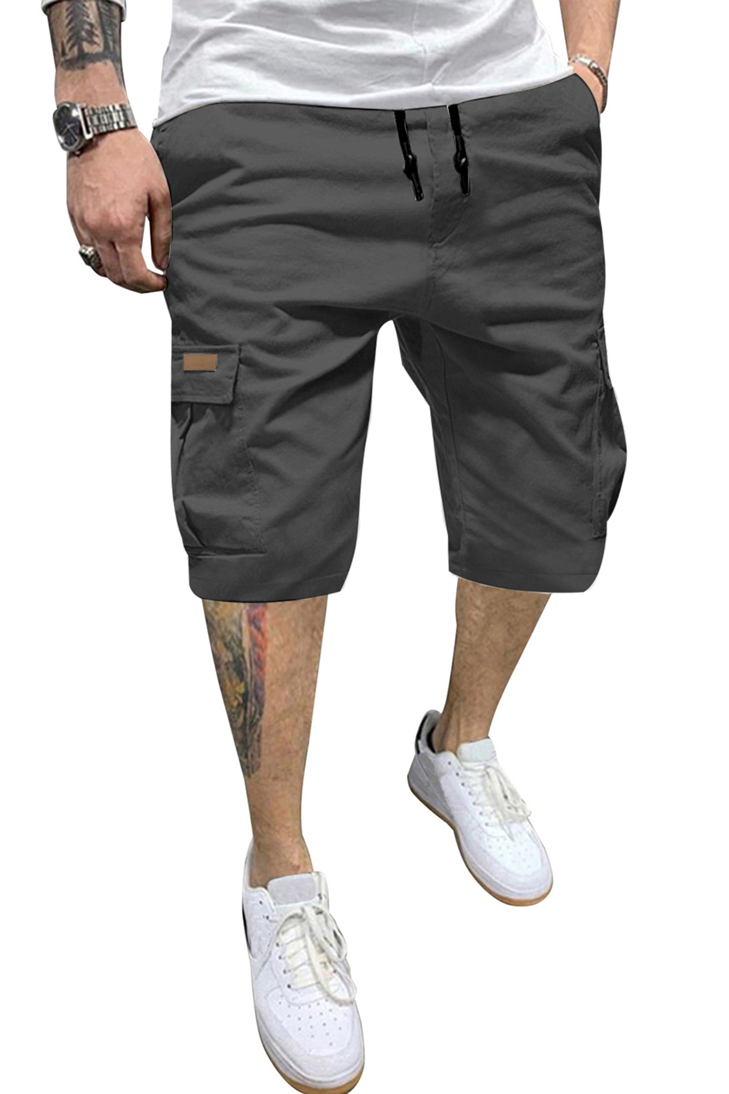 JMIERR Mens Casual Cotton Twill Cargo Shorts Drawstring Classic Chino Stretch Short with 6 Pockets