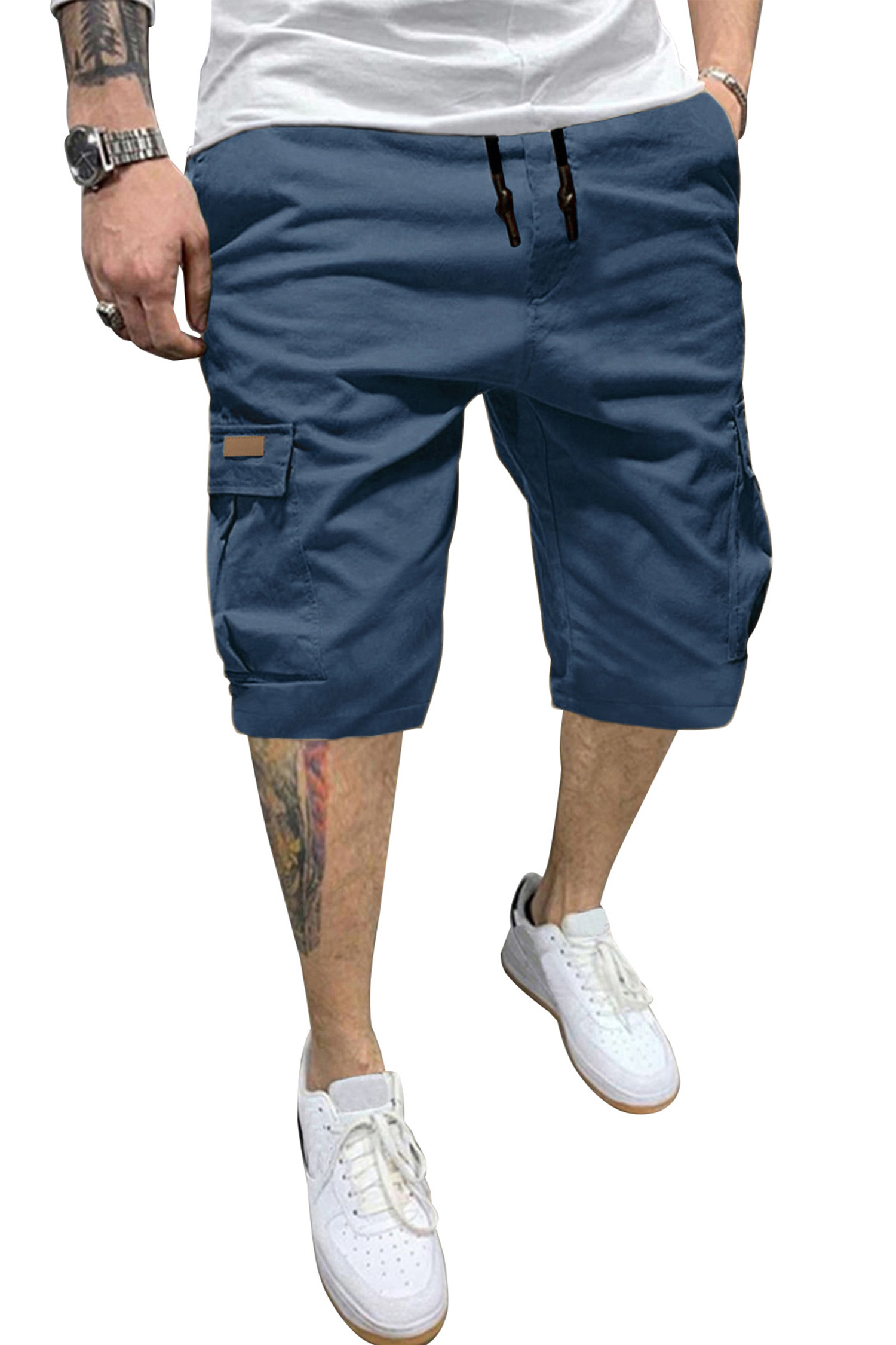 JMIERR Mens Casual Cotton Twill Cargo Shorts Drawstring Classic Chino Stretch Short with 6 Pockets