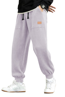 JMIERR Mens Corduroy Pants Elastic Waist Drawstring Stretch Tapered Joggers Sweatpants Work Cargo Pants with Multi Pockets MC771189-P708