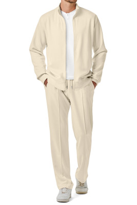 JMIERR Men's Sweatsuit Tracksuit 2 Piece Set Full Zip Casual Jogging Suits with Jogger Jackets and Pants Warm Up OutfitsApricot se't MC62243-P18