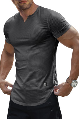 JMIERR Mens Muscle Slim T Shirts Texture V Neck Longline Henley Gym Workout Athletic Tee Shirt MC2522226-P1011