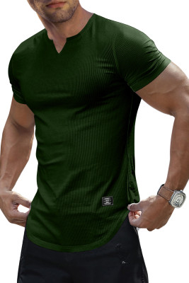 JMIERR Mens Muscle Slim T Shirts Texture V Neck Longline Henley Gym Workout Athletic Tee Shirt MC2522226-P1609