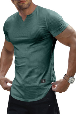 JMIERR Mens Muscle Slim T Shirts Texture V Neck Longline Henley Gym Workout Athletic Tee Shirt MC2522226-P509