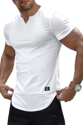 JMIERR Mens Muscle Slim T Shirts Texture V Neck Longline Henley Gym Workout Athletic Tee Shirt MC2522226-P1