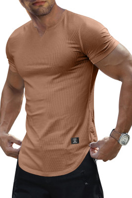 JMIERR Mens Muscle Slim T Shirts Texture V Neck Longline Henley Gym Workout Athletic Tee Shirt MC2522226-P1016