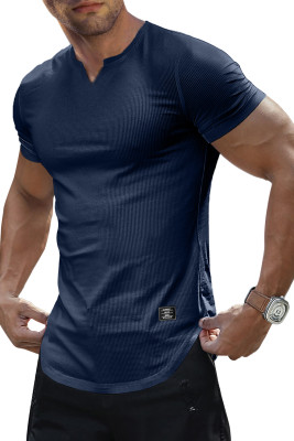 JMIERR Mens Muscle Slim T Shirts Texture V Neck Longline Henley Gym Workout Athletic Tee Shirt MC2522226-P605