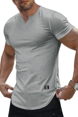 JMIERR Mens Muscle Slim T Shirts Texture V Neck Longline Henley Gym Workout Athletic Tee Shirt MC2522226-P3011