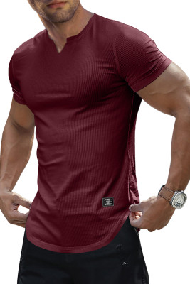 JMIERR Mens Muscle Slim T Shirts Texture V Neck Longline Henley Gym Workout Athletic Tee Shirt MC2522226-P503