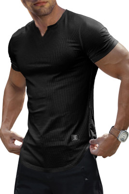 JMIERR Mens Muscle Slim T Shirts Texture V Neck Longline Henley Gym Workout Athletic Tee Shirt MC2522226-P2