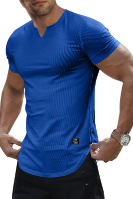 JMIERR Mens Muscle Slim T Shirts Texture V Neck Longline Henley Gym Workout Athletic Tee Shirt MC2522226-P105