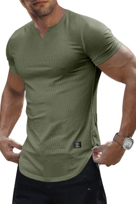 JMIERR Mens Muscle Slim T Shirts Texture V Neck Longline Henley Gym Workout Athletic Tee Shirt MC2522226-P2309
