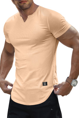 JMIERR Mens Muscle Slim T Shirts Texture V Neck Longline Henley Gym Workout Athletic Tee Shirt MC2522226-P18