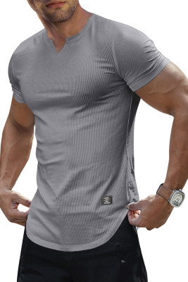 JMIERR Mens Muscle Slim T Shirts Texture V Neck Longline Henley Gym Workout Athletic Tee Shirt MC2522226-P11