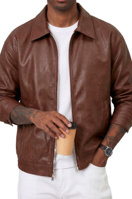JMIERR Mens Faux Leather Jacket Motorcycle Zip Up Casual Coat Relaxed Fit MC851582-P1017