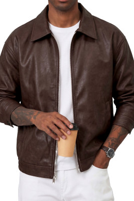 JMIERR Mens Faux Leather Jacket Motorcycle Zip Up Casual Coat Relaxed Fit MC851582-P7017