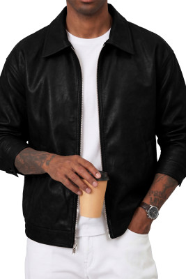 JMIERR Mens Faux Leather Jacket Motorcycle Zip Up Casual Coat Relaxed Fit MC851582-P2