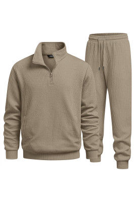 JMIERR Men's 2 Piece Ribbed Tracksuit Quarter Zip Sweatsuit Set MC62288-P16
