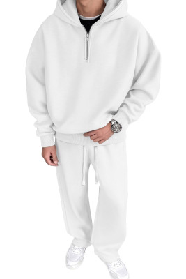 JMIERR Men's 2 Piece Outfits Quarter-Zip Hoodie Sweatshirt Tracksuit & Joggers Sweatpants Sweatsuit Set White set MC62277-P1