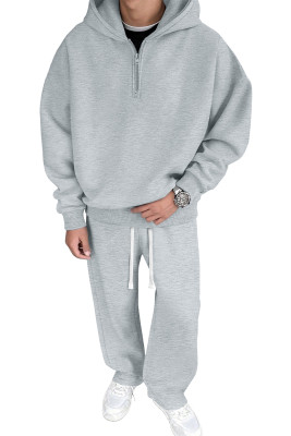 JMIERR Men's 2 Piece Outfits Quarter-Zip Hoodie Sweatshirt Tracksuit & Joggers Sweatpants Sweatsuit Set Light Grey set MC62277-P1011