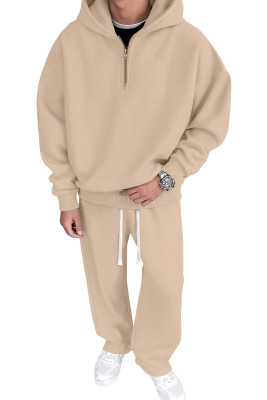 JMIERR Men's 2 Piece Outfits Quarter-Zip Hoodie Sweatshirt Tracksuit & Joggers Sweatpants Sweatsuit Set Parchment set MC62277-P6016
