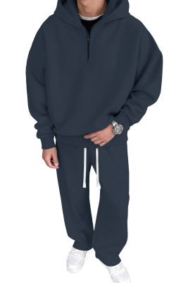 JMIERR Men's 2 Piece Outfits Quarter-Zip Hoodie Sweatshirt Tracksuit & Joggers Sweatpants Sweatsuit Set Navy Blue set MC62277-P605