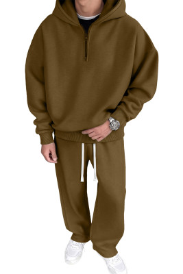 JMIERR Men's 2 Piece Outfits Quarter-Zip Hoodie Sweatshirt Tracksuit & Joggers Sweatpants Sweatsuit Set Chestnut set MC62277-P2017