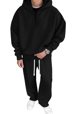 JMIERR Men's 2 Piece Outfits Quarter-Zip Hoodie Sweatshirt Tracksuit & Joggers Sweatpants Sweatsuit Set Black set MC62277-P2