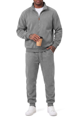 JMIERR Men's Track Suits Sweatsuits 2 Piece Full Zip Sports Outfits Set Fuzzy Fleece Sweatshirt and Joggers Sweatpants Sweatsuit Light Grey set MC62283-P1011
