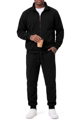 JMIERR Men's Track Suits Sweatsuits 2 Piece Full Zip Sports Outfits Set Fuzzy Fleece Sweatshirt and Joggers Sweatpants Sweatsuit Black set MC62283-P2
