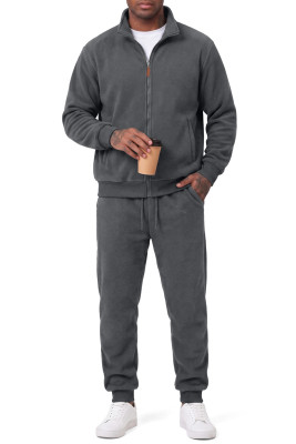JMIERR Men's Track Suits Sweatsuits 2 Piece Full Zip Sports Outfits Set Fuzzy Fleece Sweatshirt and Joggers Sweatpants Sweatsuit Dark Grey set MC62283-P2011