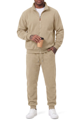 JMIERR Men's Track Suits Sweatsuits 2 Piece Full Zip Sports Outfits Set Fuzzy Fleece Sweatshirt and Joggers Sweatpants Sweatsuit Khaki set MC62283-P16